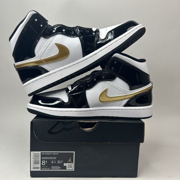 Nike Air Jordan 1 Mid SE “Patent Black Metallic Gold” 2023 - Picture 3 of 5